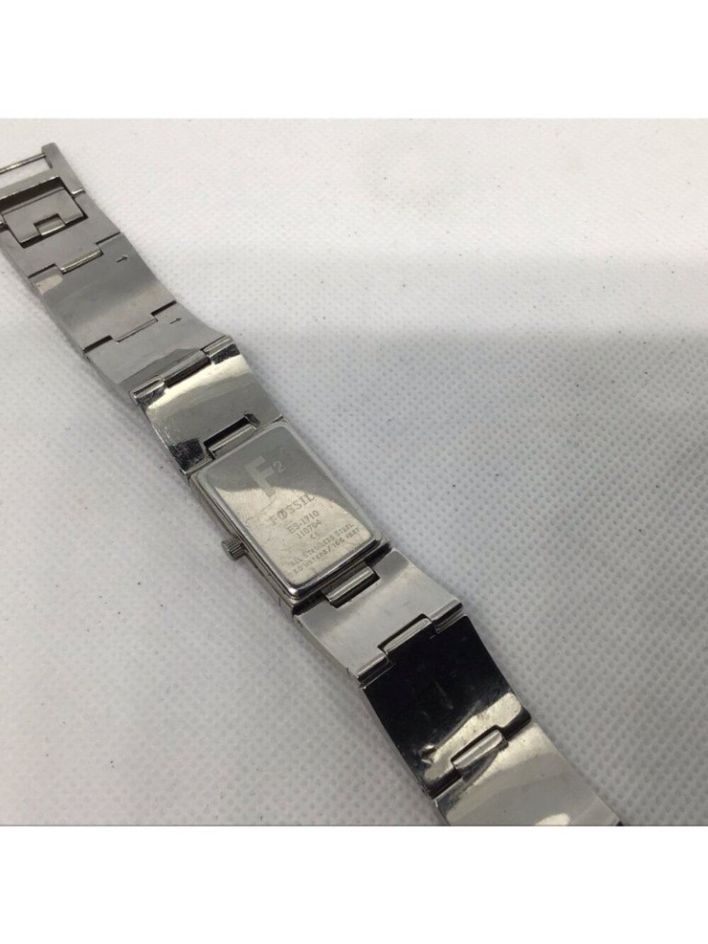 Fossil ES1710 Ladies Rectangle Silver Tone Rhinestone Mother of Pearl Watch - Picture 14 of 14